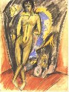 Ernst Ludwig Kirchner Standing female nude in frot of a tent Germany oil painting artist